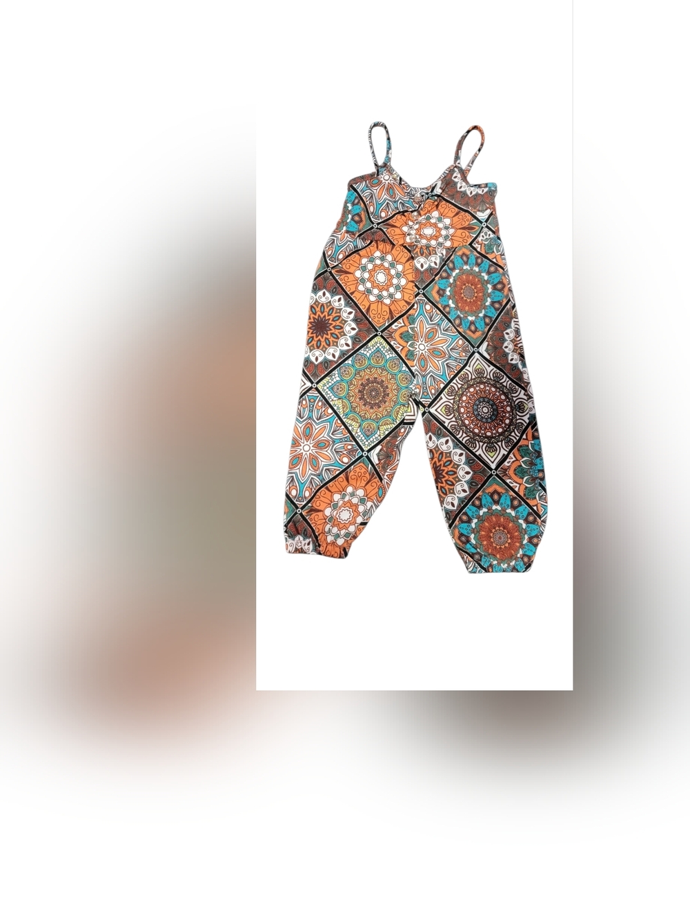Girls' Printed Mosaic Jumpsuit - Orange & Teal 18 Month